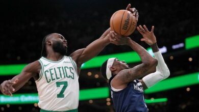 Jaylen Brown scores 29 points before Celtics beat Timberwolves 107-105 with late defensive stand