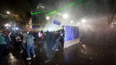 Georgian protesters and police clash after prime minister suspends talks on joining the EU