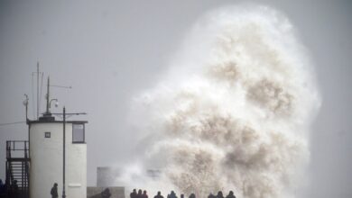 Hundreds of thousands in Ireland and UK left without power as Storm Darragh batters the region