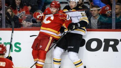 Pastrnak scores in OT as Bruins rally to beat Flames 4-3