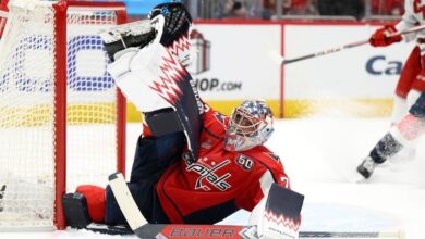 Charlie Lindgren shines with a windmill save as the Capitals beat the Hurricanes 3-1