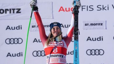 Huetter silences Swiss crowd when she finishes ahead of Gut-Behrami to win super-G in St. Moritz