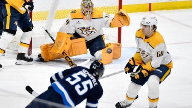 Connor Hellebuyck makes 22 stops and Gabriel Vilardi scores twice to lift Jets over Predators 3-0