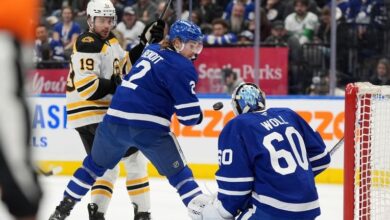 Knies has 3 goals and 2 assists, Marner adds goal and 4 assists as Maple Leafs beat Bruins 6-4