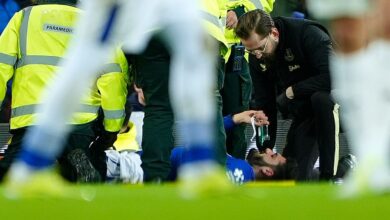 Everton striker Armando Broja given oxygen after leg injury against Peterborough