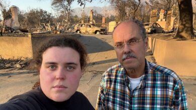 A dad and daughter help evacuees learn whether their homes survived the California wildfires