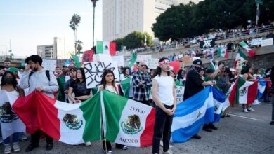 Marchers protesting planned deportations block major freeway in Los Angeles