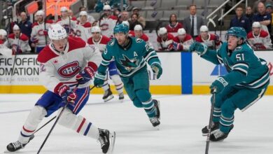 Armia scores short-handed tiebreaking goal late in 3rd as Canadiens beat Sharks 4-3