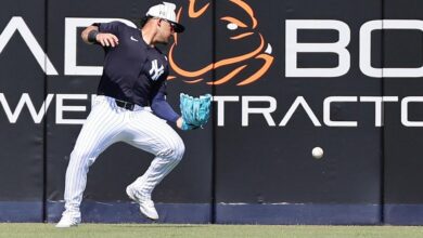 Yankees’ Jasson Dominguez, expected to be starting leftfielder, loses one in sun during spring training game