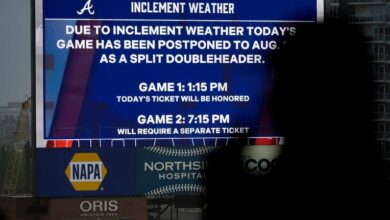 Marlins-Braves game postponed due to rain and day-night doubleheader scheduled for Aug. 9